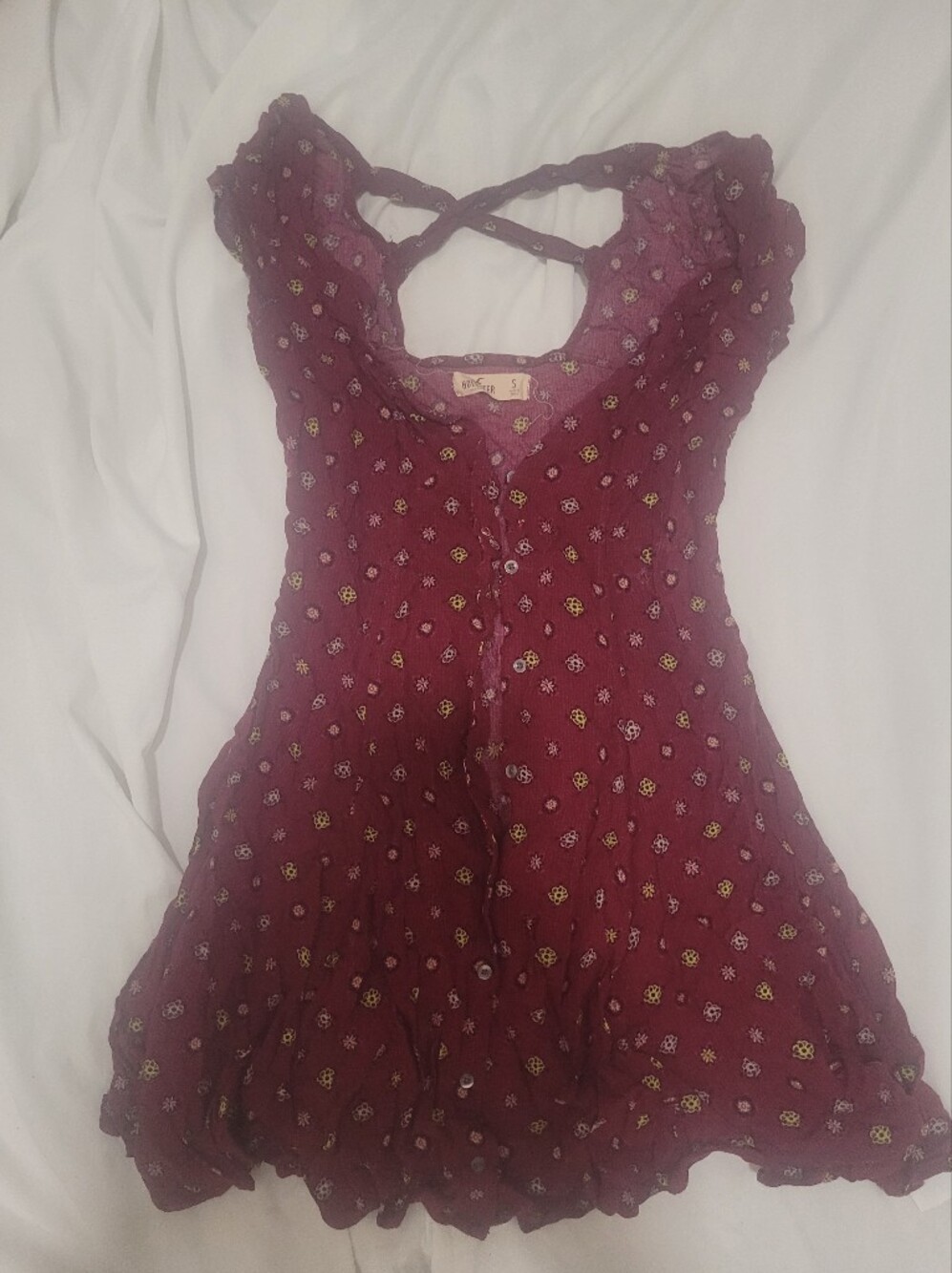 Hollister Burgundy Floral Ruffle Mini Dress